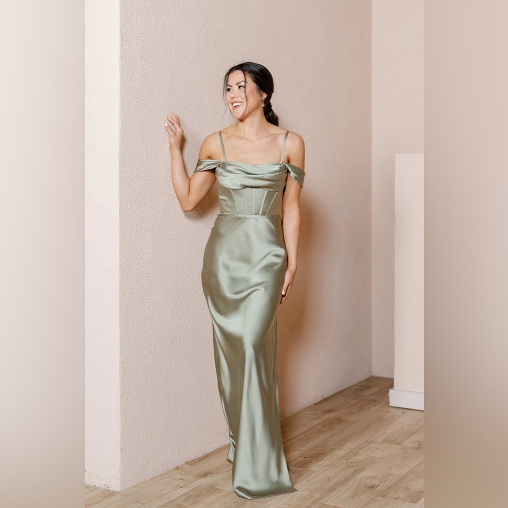 Revelry London Convertible Satin Dress - Silver Sage